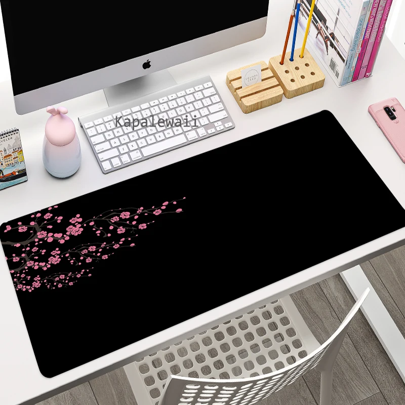 

Sakura Mousepad Black Mausepad Pink Setup Gamer Accessories Office Carpet Japanese Art Mouse Pad Company Gaming Deskmat 90x40