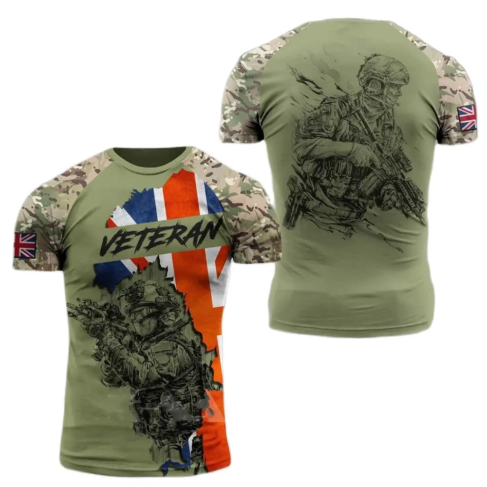 

2022 Summer British Army Camouflage Military Uniform Tough Guy Style 3d Printing T-shirt Summer O-neck Oversized Short Sleeves