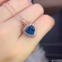 popular natural topaz 925 sterling silver inlaid blue gemstone pendant womens necklace heart wedding party gift jewelry support