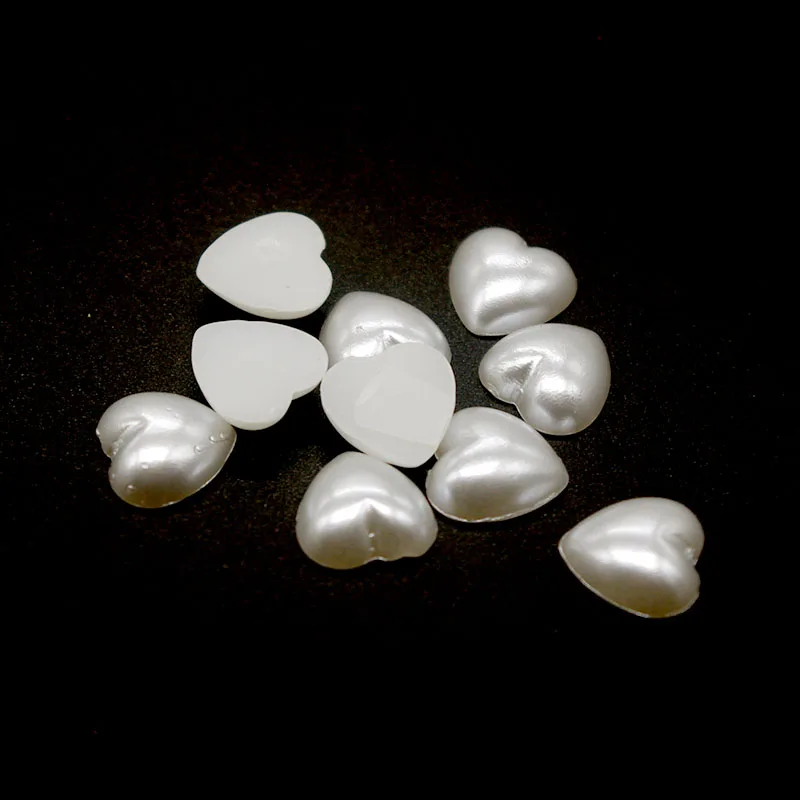 

100pcs/lot 10mm White Heart Shape Scrapbook Simulated Pearl Beads Sewing Buttons DIY Material Findings BD0027