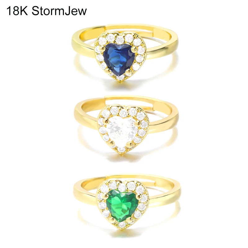 

Gold Zircon Heart Rings For Women Girls Adjustable Stainless Steel Crystal Wedding Band Ring Simple Stackable Finger Jewelry