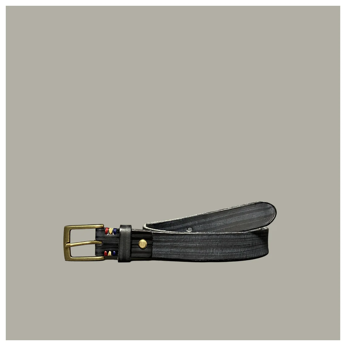 Japanese retro handmade gradient color unisex denim casual belt first layer cowhide copper buckle belt black