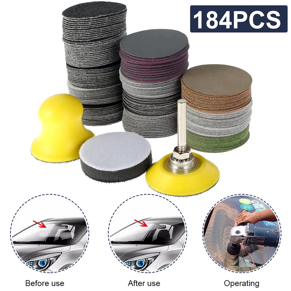 

184Pcs 2 Inch Sanding Disc Silicon Carbide Sanding Pads Hook Loop Sanding Disc 60-10000 Grit Sanding Sheet Wet Dry Sanding Paper