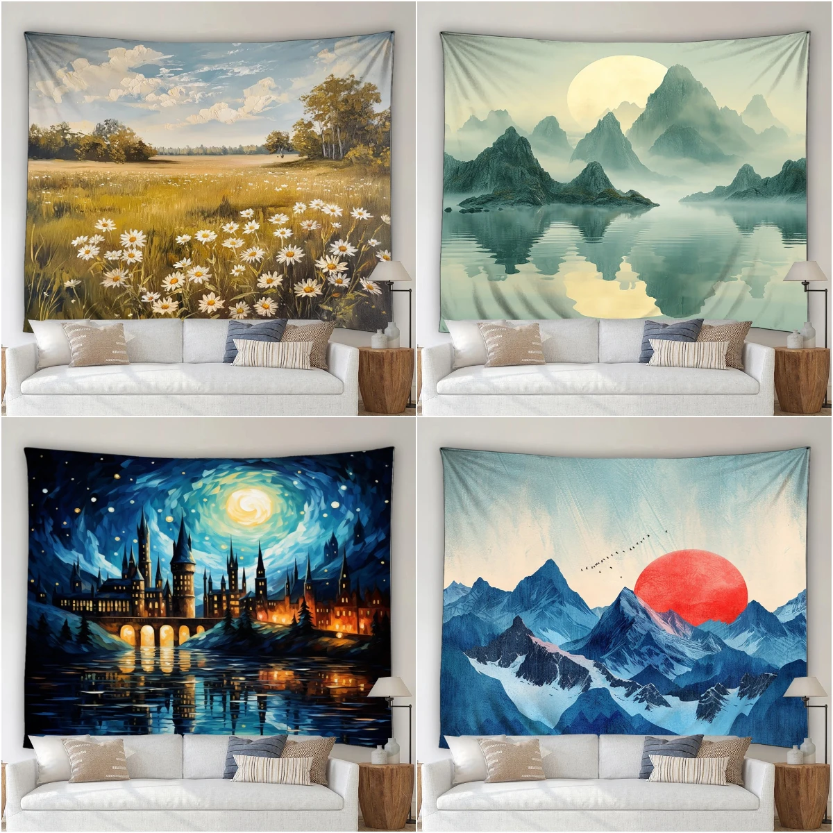 Современный пейзаж занавеска для душа картина маслом радуга комнатный цветок