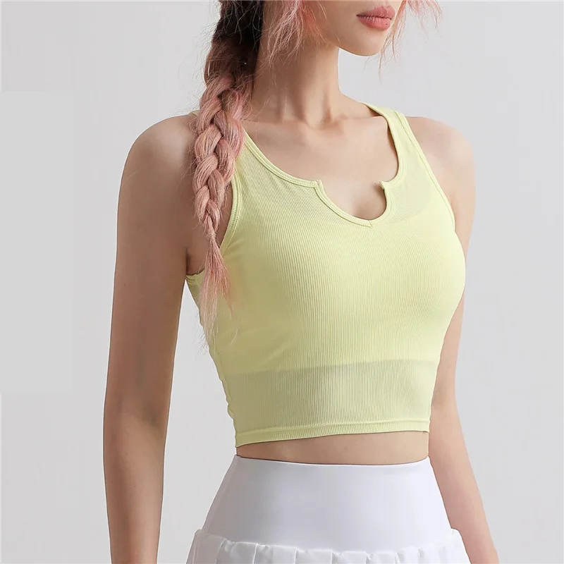 Solid Color Fitness Sports Tank Tight Gym Yoga Shirt Vest Crop Top Sports Underwear Chest Pad Breathable Sweat-wicking Training