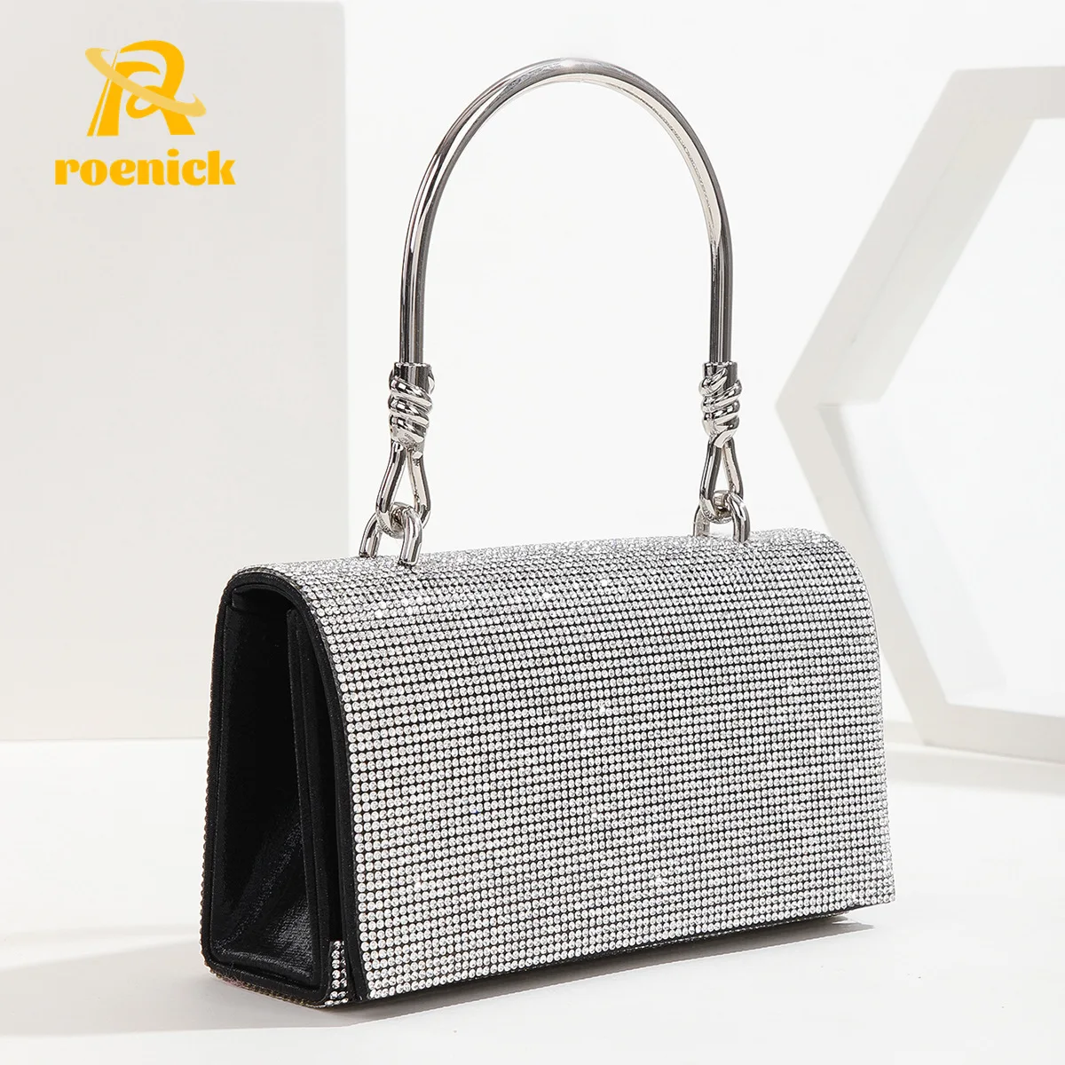 

ROENICK Women's Diamonds Beaded Evening Bags Banquet Dinner Bridal Rhinestone Clutch with Handle Cocktail Party Square Handbags