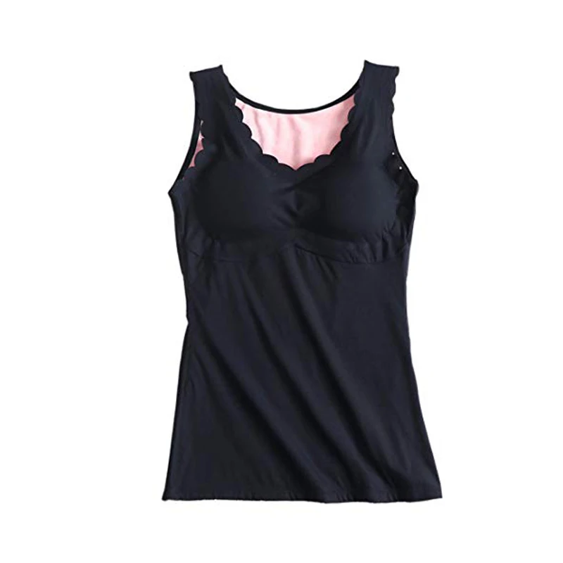 Women's V-Neck Fleece Lined Tank Top Thermal Underwear Built-in Bra Camisole Vest Winter Clothes Thermal Shirt Camiseta Termica