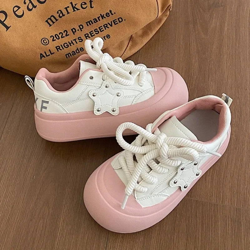 

SHANPA Pink Big Toe Cute Shoes for Women Vintage Hong Kong Style Niche Chic Kawaii Shoes Fashion Pu Leather Ladies Footwear New