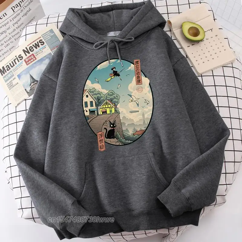 

Japanese Cartoon Ukiyoe Style Printing Men/Women Hoodies Anime Warm Casual Loose Streetwear Fashion Breathable Men's Hoody