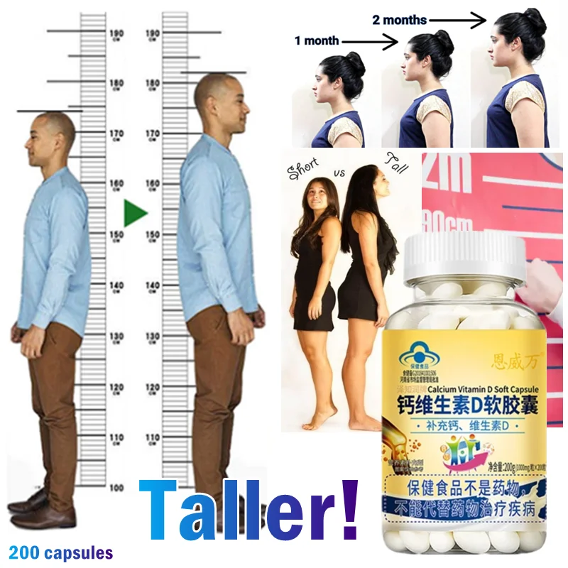 

Height Growth Calcium Vitamin D Pills Natural Vegan Capsules To Grow Taller Bone Strength Without Growth Hormone 200 Softgel