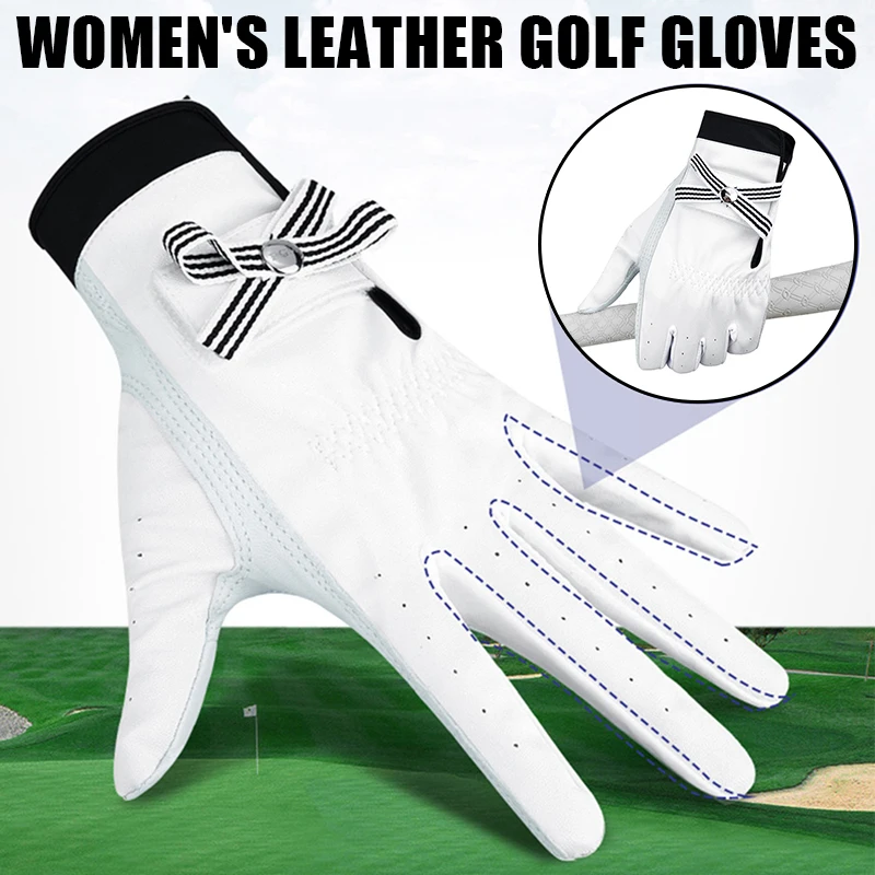 

Women Golf Gloves Soft Pure Sheepskin Anti-Slip Sweat Absorbent Golf Gloves Breathable Mittens JAN88