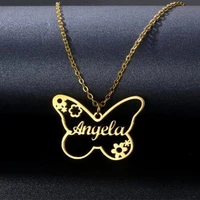personalised butterfly necklace for women hollow love pendant choker stainless steel custom name jewelry gifts colares femininos