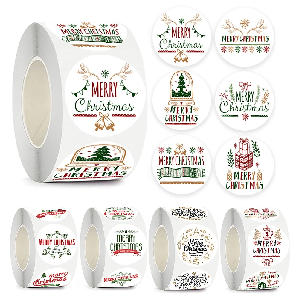 

500pcs Round Merry Christmas Stickers Thank You Card Box Package Label Sealing Stickers Wedding Decor Stationery