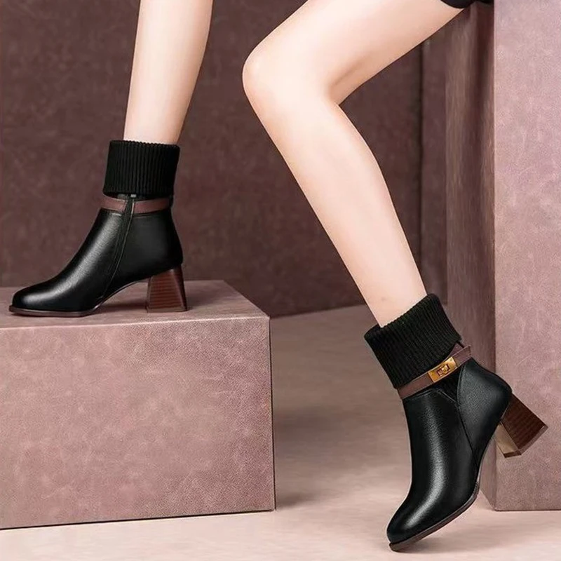 Брендовые женские ботильоны с острым носком зимние кожаные туфли на высоком