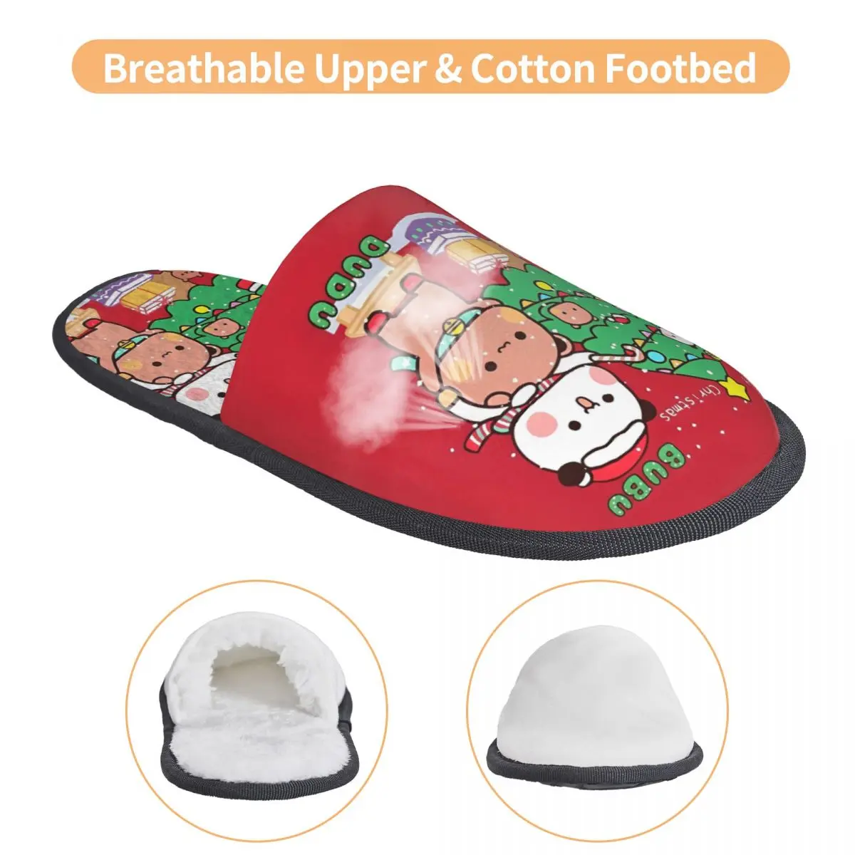 Зимние домашние тапочки Bubu Dudu Xmas Panda Bear Merch меховые шлепанцы мягкие нескользящие с