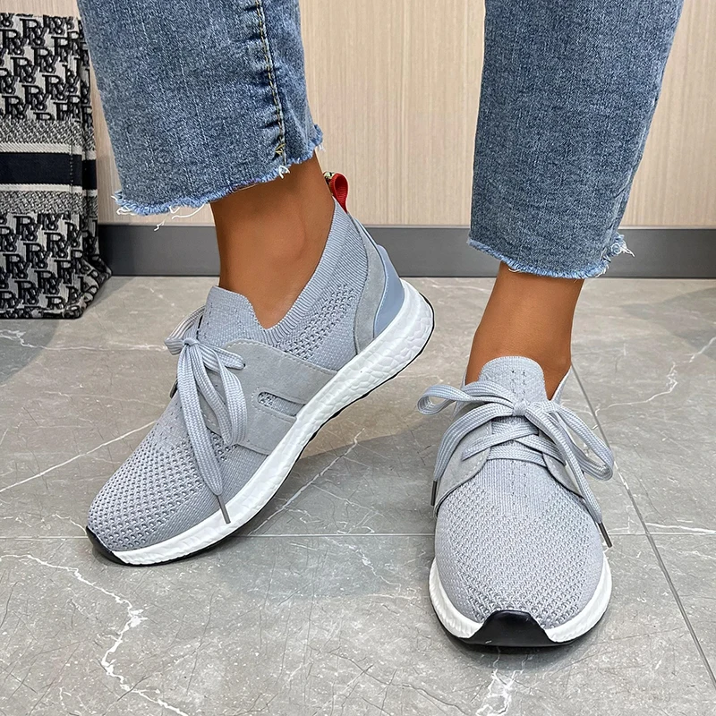 

Кроссовки женские на платформе, на шнуровке, Вулканизированная подошва, дышащие, Повседневная модная обувь на плоской подошве, большие разм...