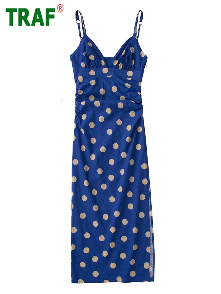 

Платье-миди женское Плиссированное в горошек, на тонких бретельках, с открытой спиной