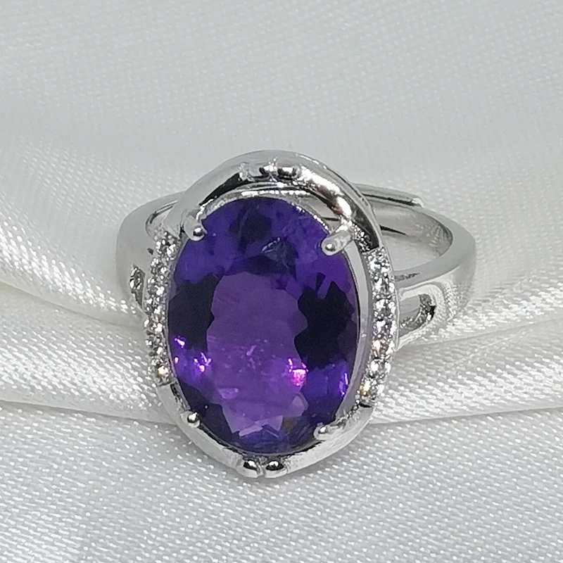 

MeiBaPJ Natural Big Amethyst Gemstone Fashion Ellipse Simple Ring for Women Real 925 Sterling Silver Fine Charm Jewelry