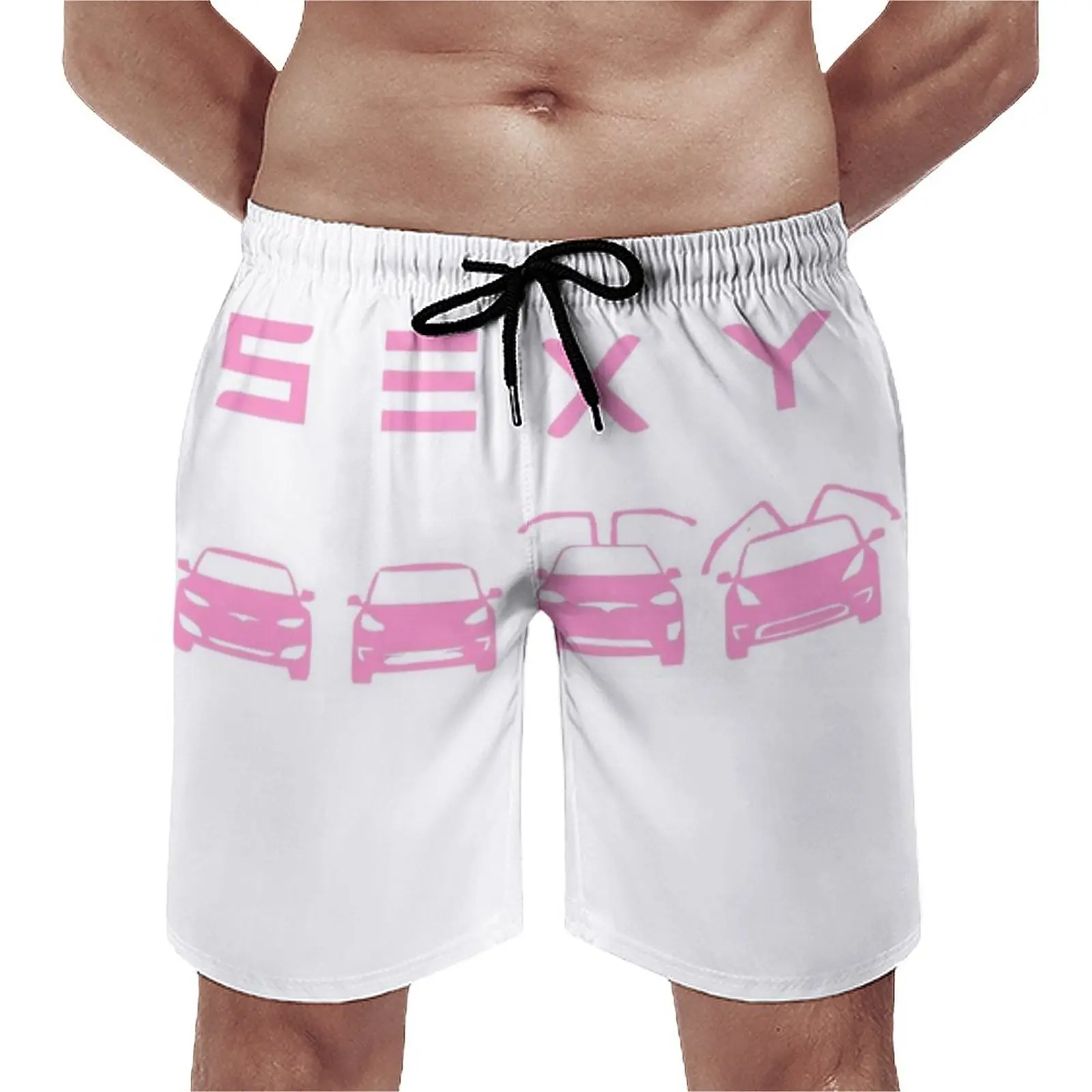 

Sexy Tesla Board Shorts Hot Sale Car Print Beach Short Pants Man Elastic Waist Cute Swim Trunks Large Size