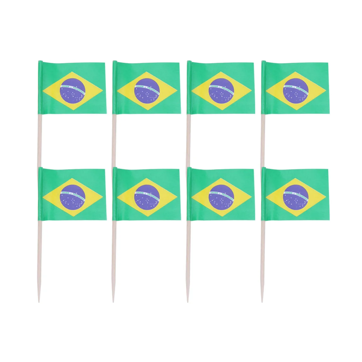 

100pcs Brazil Flag Toothpicks National Flag Cake Topper Wooden Fruit Skewer DIY Cake Decoration for Cake Dessert Snack Cocktail