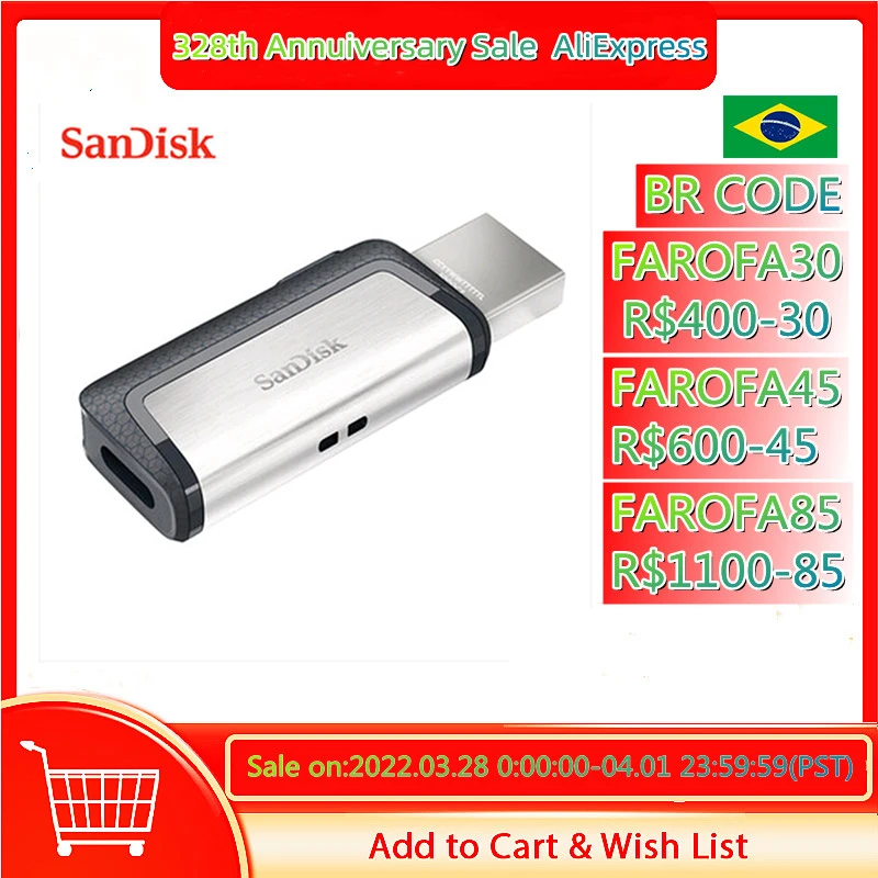 

Флеш-накопитель SanDisk, USB 3,1, SDDDC2, 256/128/64 ГБ, 150/МБ/с.
