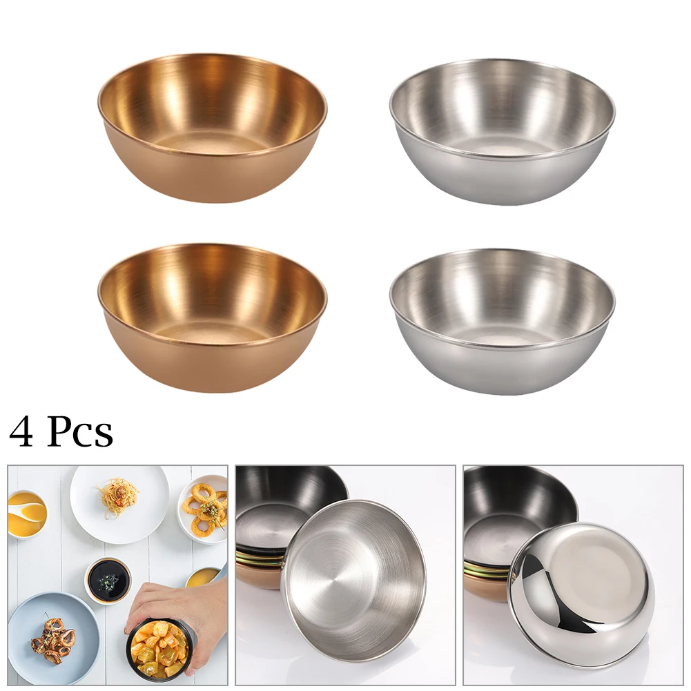 

4pcs Stainless Steel Sauce Dishe Appetizer Serving Tray Seasoning Dip Bowls Spice Dish Plate Kitchen Hotel Supplies Plates