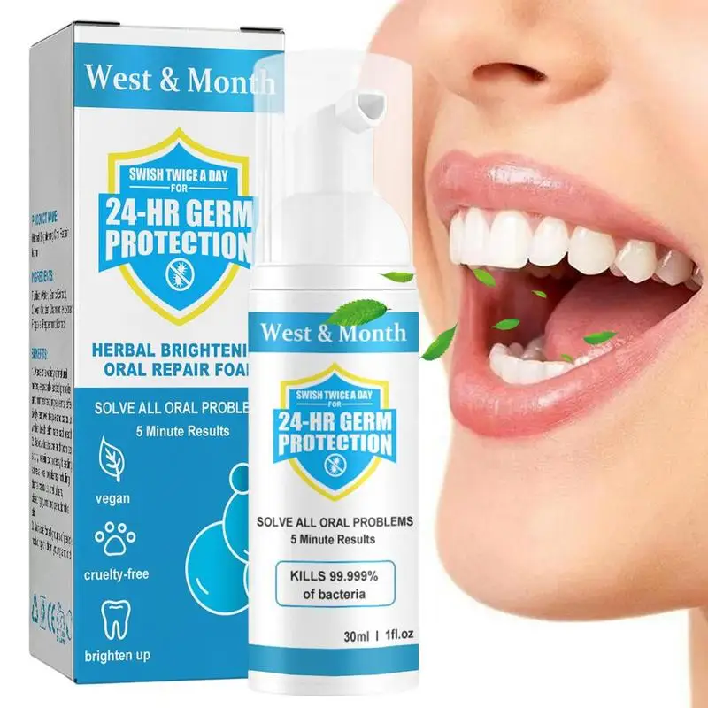 

30ml Foaming Toothpaste Herbal Teeth Cleansing Whitening Mousse Remove Stains & Bad Breath Brightening Oral Repair Toothpaste