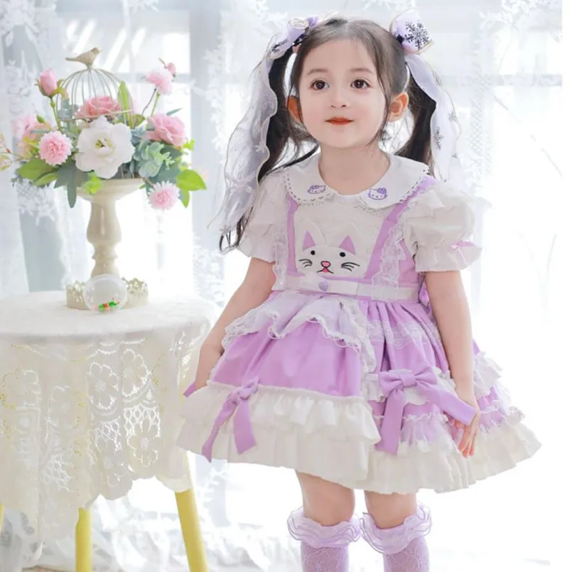 Детская одежда, испанское бальное платье принцессы в стиле ретро, мультяшная вышивка, дизайн на день рождения, идентичные пасхальные платья Eid Lolita для девочек A2698