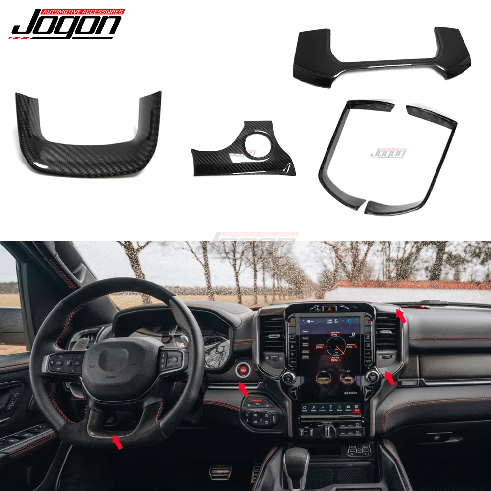 For Dodge Ram 1500 2500 TRX Fifth generation 2500 2019-2023 Dry Carbon Fiber Cover Interior Steering Wheel Trim Screen Upper