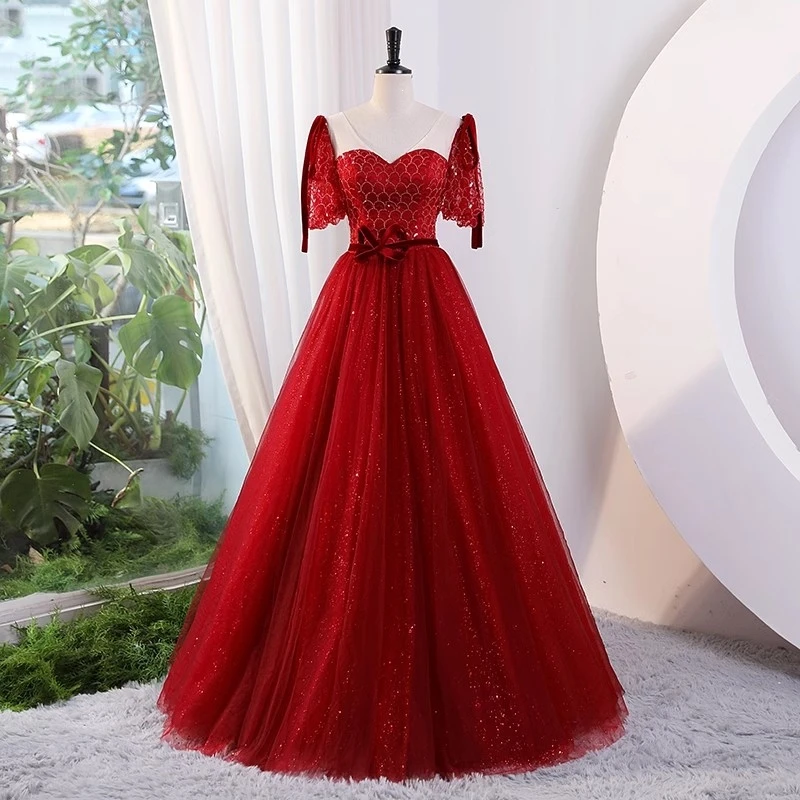 

Ashely Alsa Real Picture Red Quinceanera Dresses Sequined Short Sleeve Sweet 16 Years Vestido De 15 Anos Party Prom Gown AA160