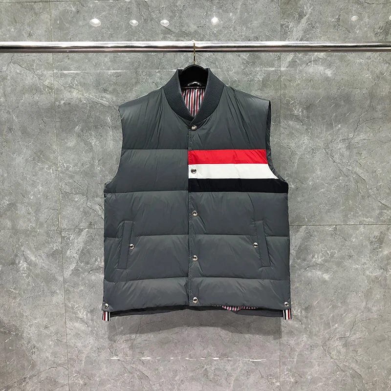 

Aoottii Vest Winter Men's Jackets Fashion Brand Down Gray Jacket Vest Matte Nylon Contrast RWB Stripe Wholesale TB Thermal Vest