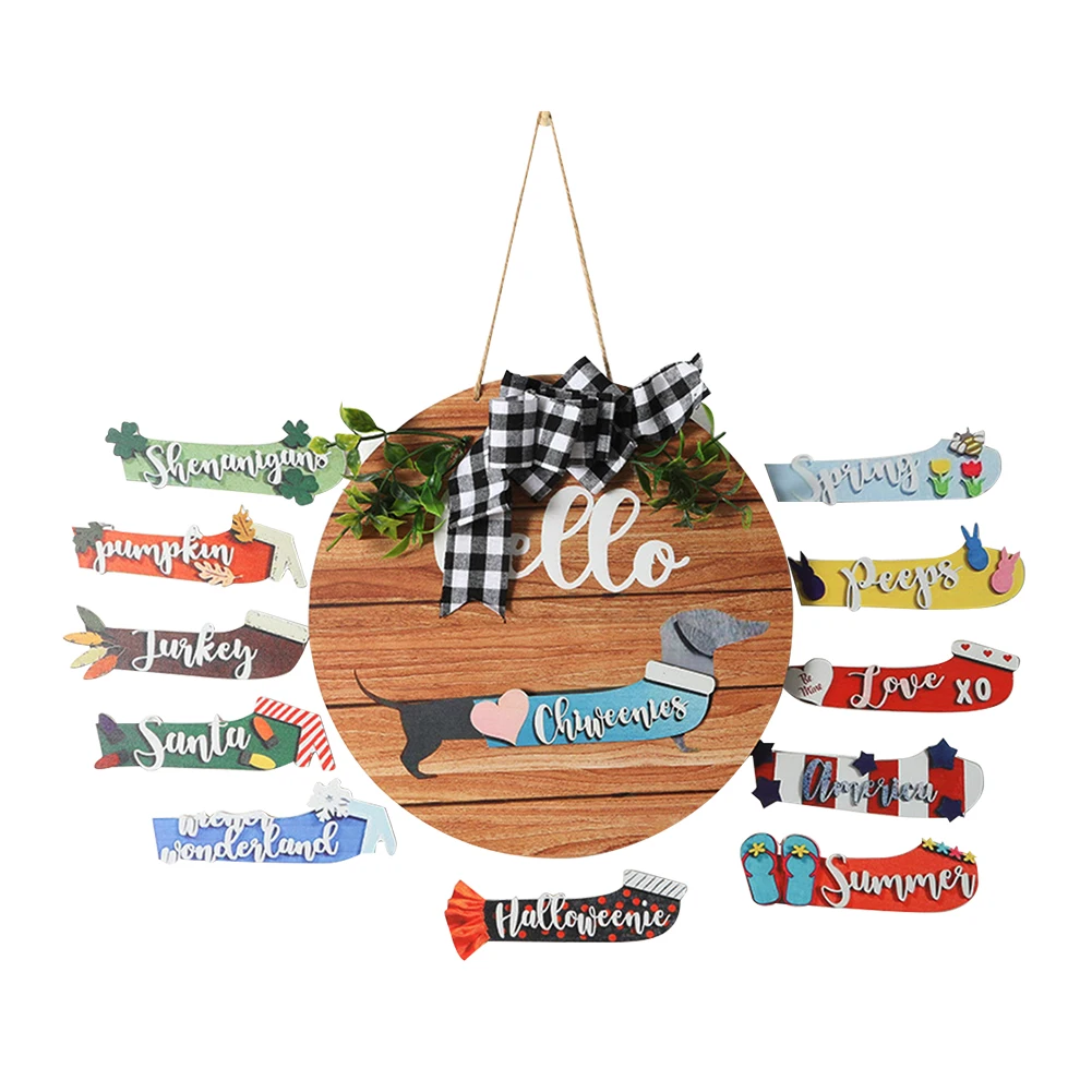 

Деревянная входная дверь, знак приветствия, сменный настенный висячий венок, украшения, знак приветствия, венок, товары вечерние, домашние у...