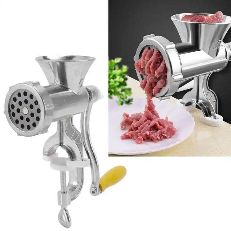 

Meat Mincer Meat Grinder Small Aluminum Alloy Composite Wood Incisive Blade Silver Manual Meat Stuffer Sausage Maker