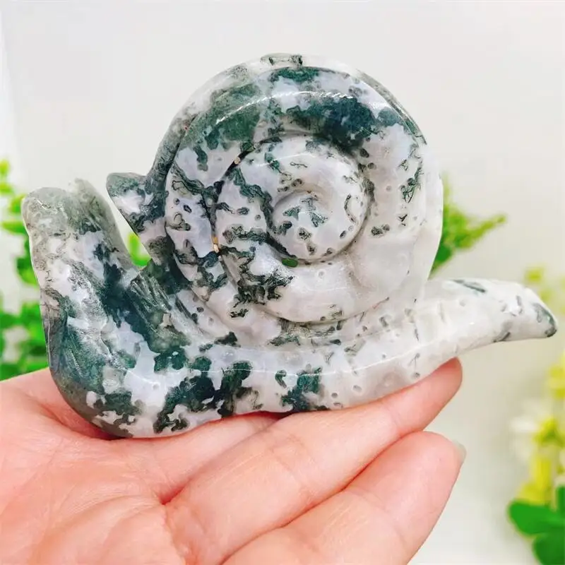 9 см Натуральный Мох агат кристалл улитка резьба искусственное исцеление