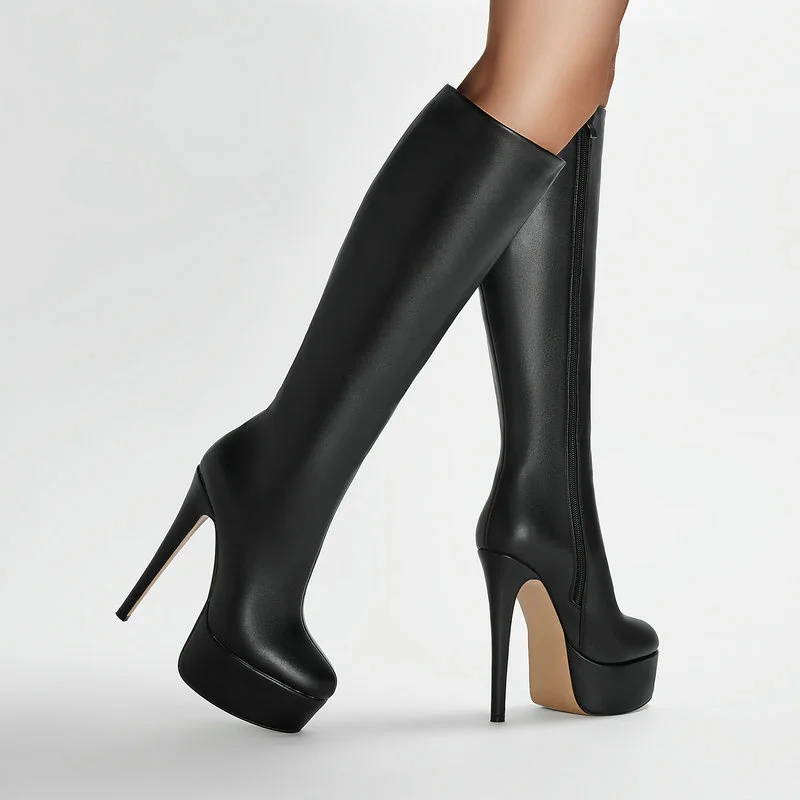 Женские сапоги до колена на платформе из искусственной кожи тонком высоком