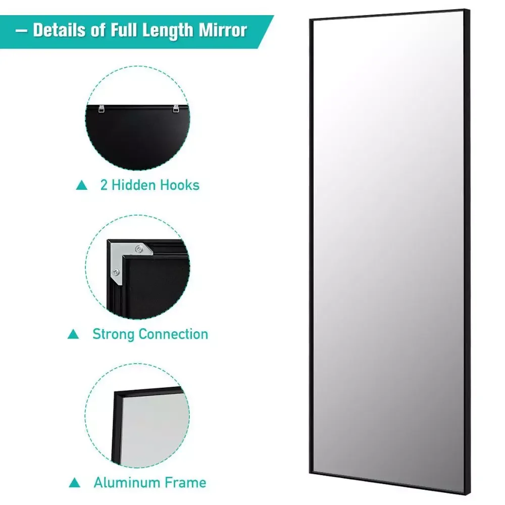 59"Full Length Body Mirror Aluminum Frame Leaning Hanging Dressing Mirror HW66483 images - 6