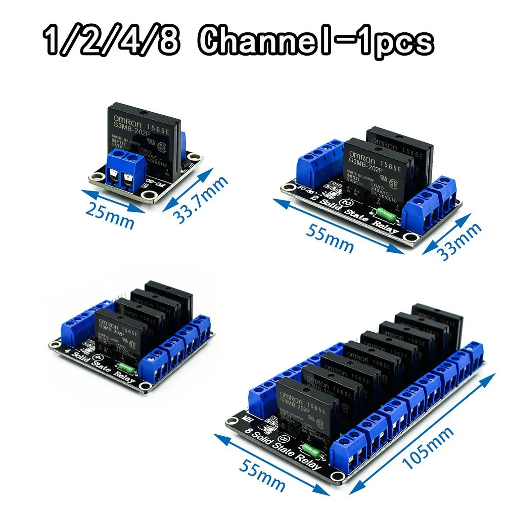 

1 Pcs 1/2/4/8 Channel SSR 5V G3MB-202P Solid State Relay Module For PI AVR PIC Flat Solid State Relay Module