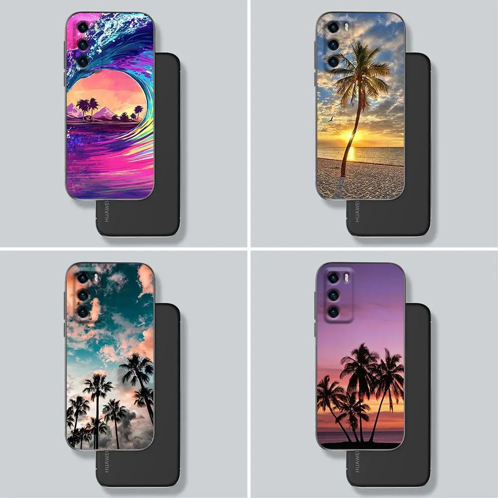 

Summer Talls Sea Palm Trees Phone Case for Huawei P10 P20 P30 P40 P50 P50E P Smart 2021 Pro Lite 5G Plus Soft Silicone Case
