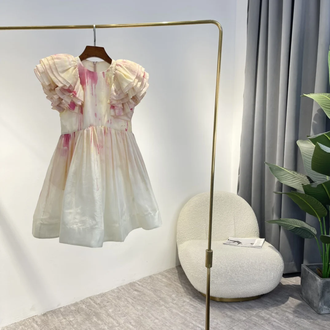 

Tie Dye Petal Sleeve Sweet Mini Empire Dress 2022 Women Fashion Top Quality High Waist Designer Clothes