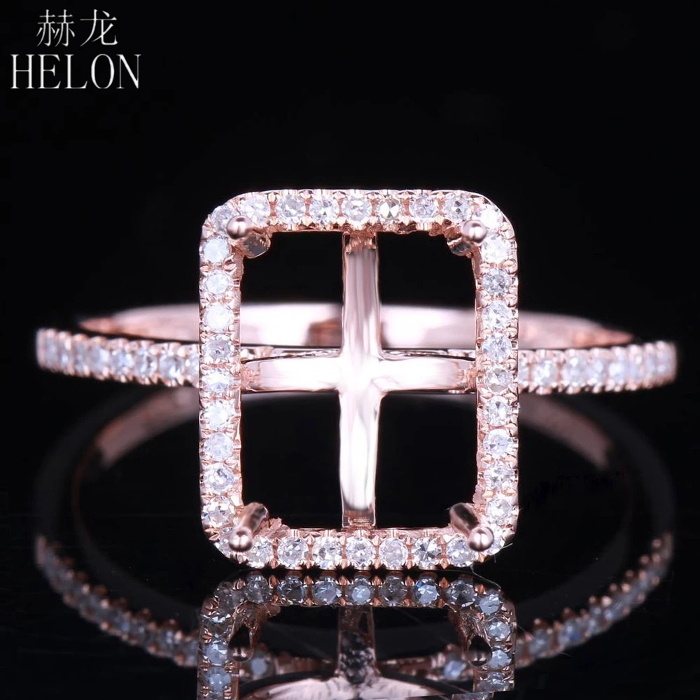 

HELON 8.5x6.5-9x7mm Emerald Cut Solid 14k 10K Rose Gold Natural Diamonds Semi Mount Women Jewelry Diamonds Engagement Ring