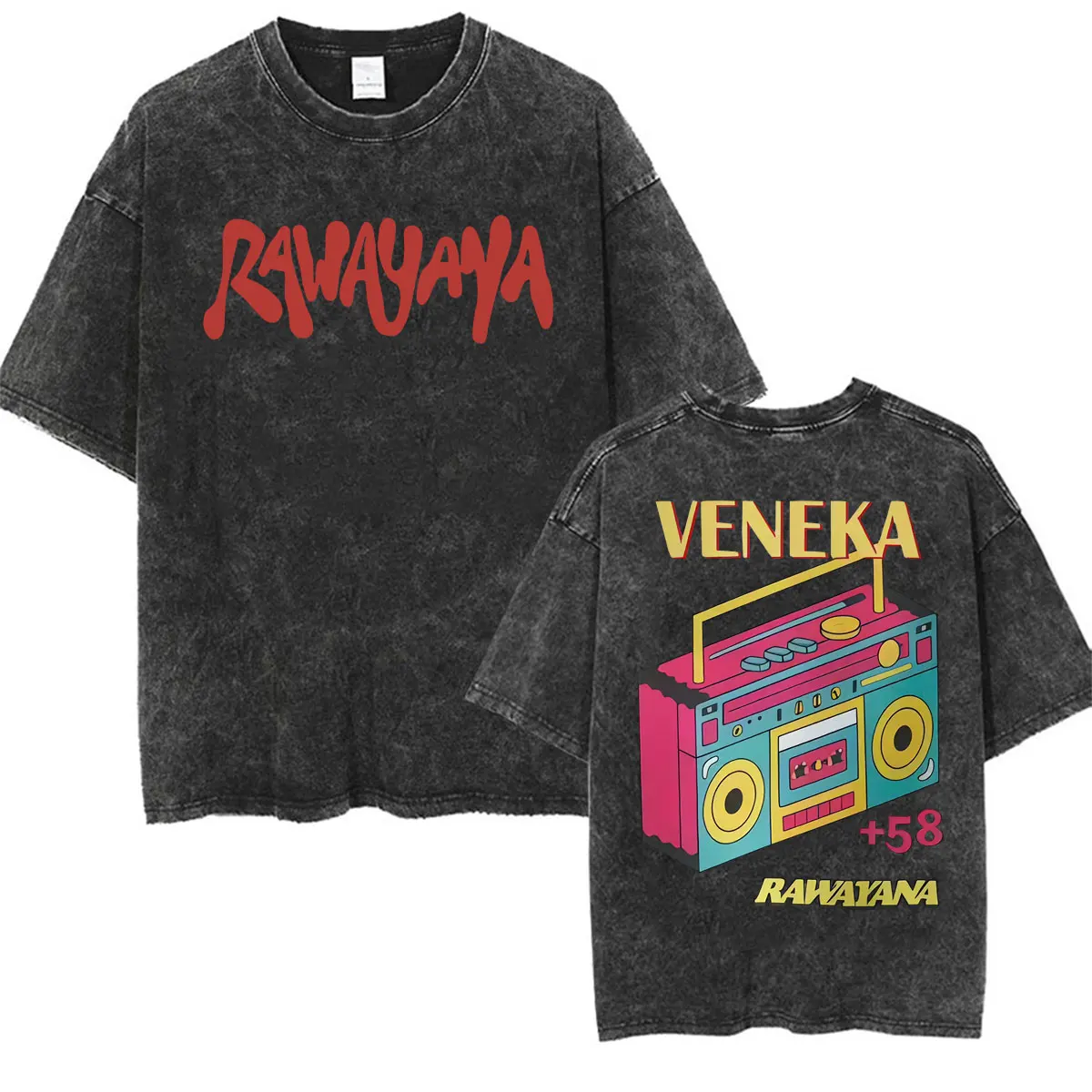 Фото Футболка Band Rawayana Veneka Album в винтажном стиле с эффектом потертости, унисекс, модная, в стиле хип-хоп и поп-музыки, повседневная, свободного кроя, с коротким рукавом №1