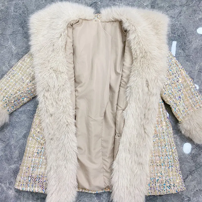 Faux Fur Coat 2022 Winter New Fur Integrated Mid-Length Imitation Fox Fur Jacket Slimming Long-sleeve Faux Fur All-match