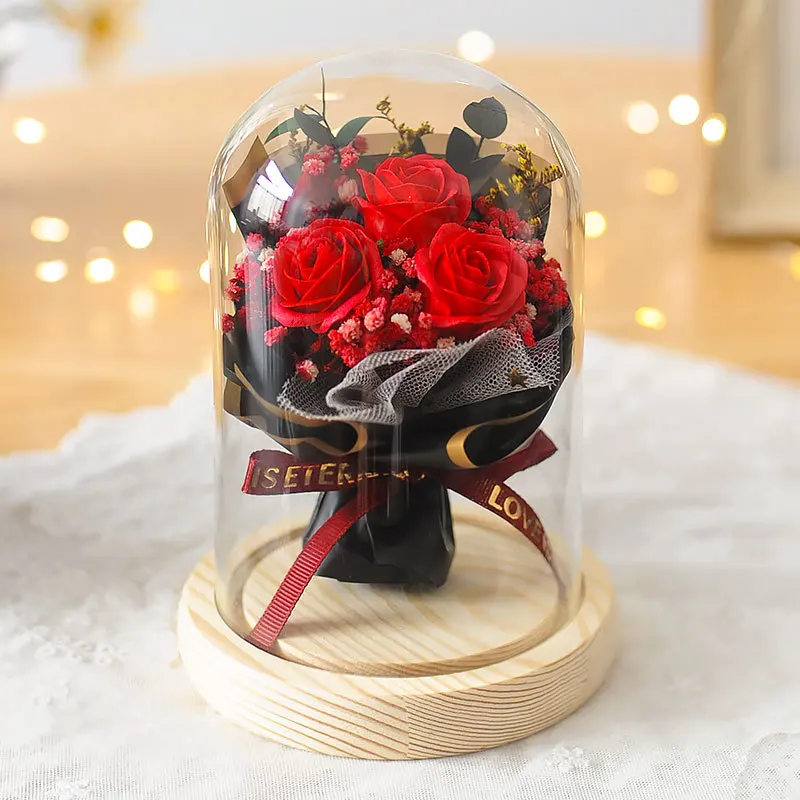 

Graduation Season Teacher's Day Gift Sunflower Soap Flower Rose Glass Cover Finished Gift Box for Elders Creative Dried Flowers