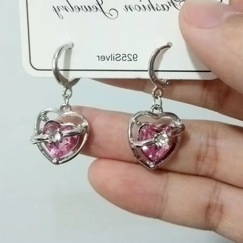 

2023 Goth Harajuku Fashion Pink Peach Heart Drop Pendant Earrings For Women Egirl Sweet Cool Aesthetic Y2K Accessories Jewelry
