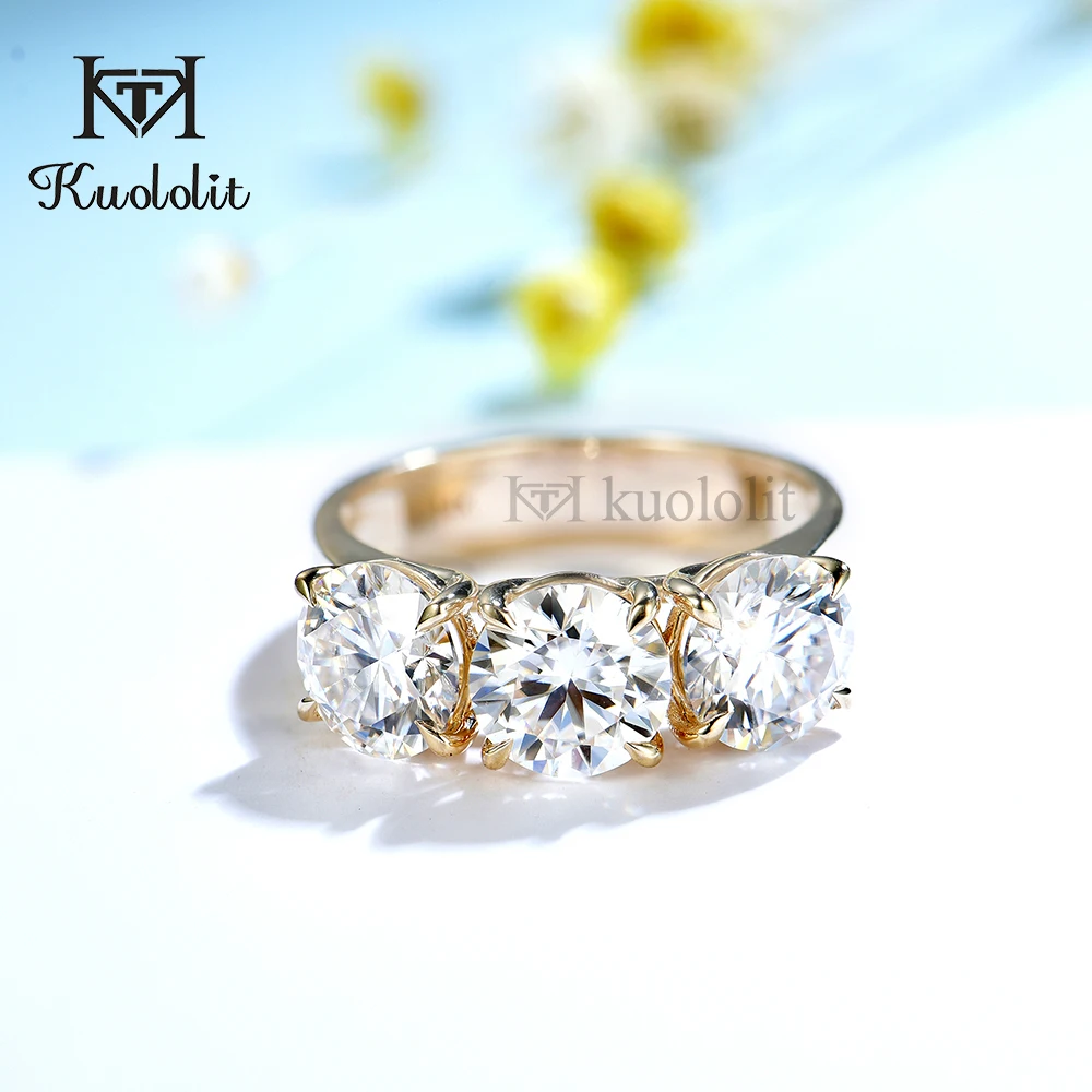 Kuolit 6CT Moissanite AU750 18K 14K белое золото кольцо для женщин круглый D VVS пасьянс помолвки