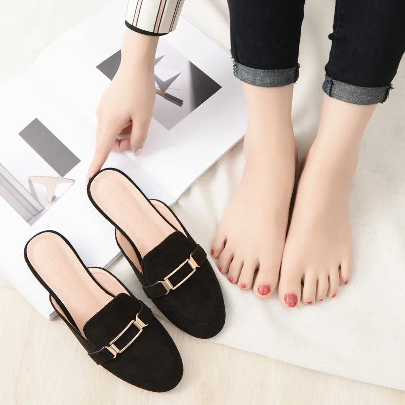 Spring and Autumn New Slipper Women Half To Restore Ancient Ways Lazy Outside Wear Baotou Size Fashion Muller Shoes Women Shoes