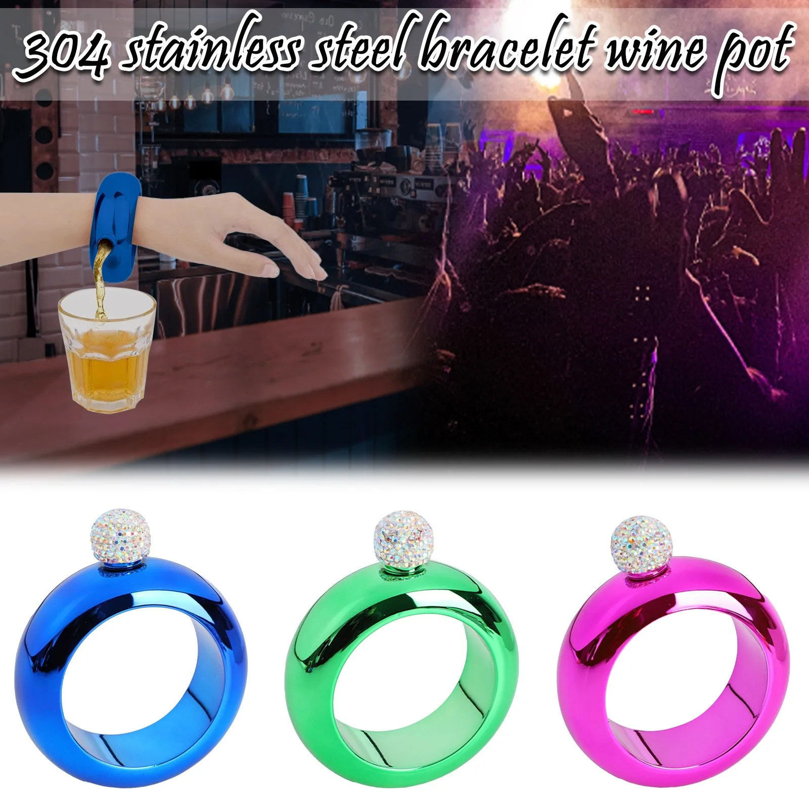 

Чайная стеклянная чашка, браслет из нержавеющей стали 304, фляжка, портативная круглая бутылка вина, браслет с алмазной крышкой, плоская фляж...