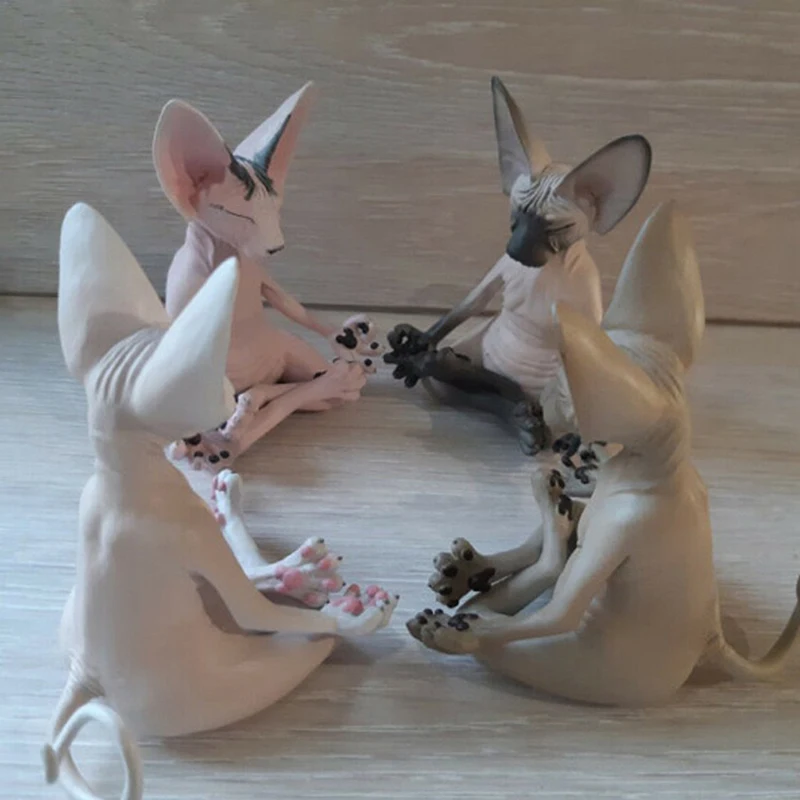 

13CM Home Decor Sphynx Cat Meditate Collectible Figurines Miniature Buddha Cat Figurine Animal Model Doll Toys Hairless Cat