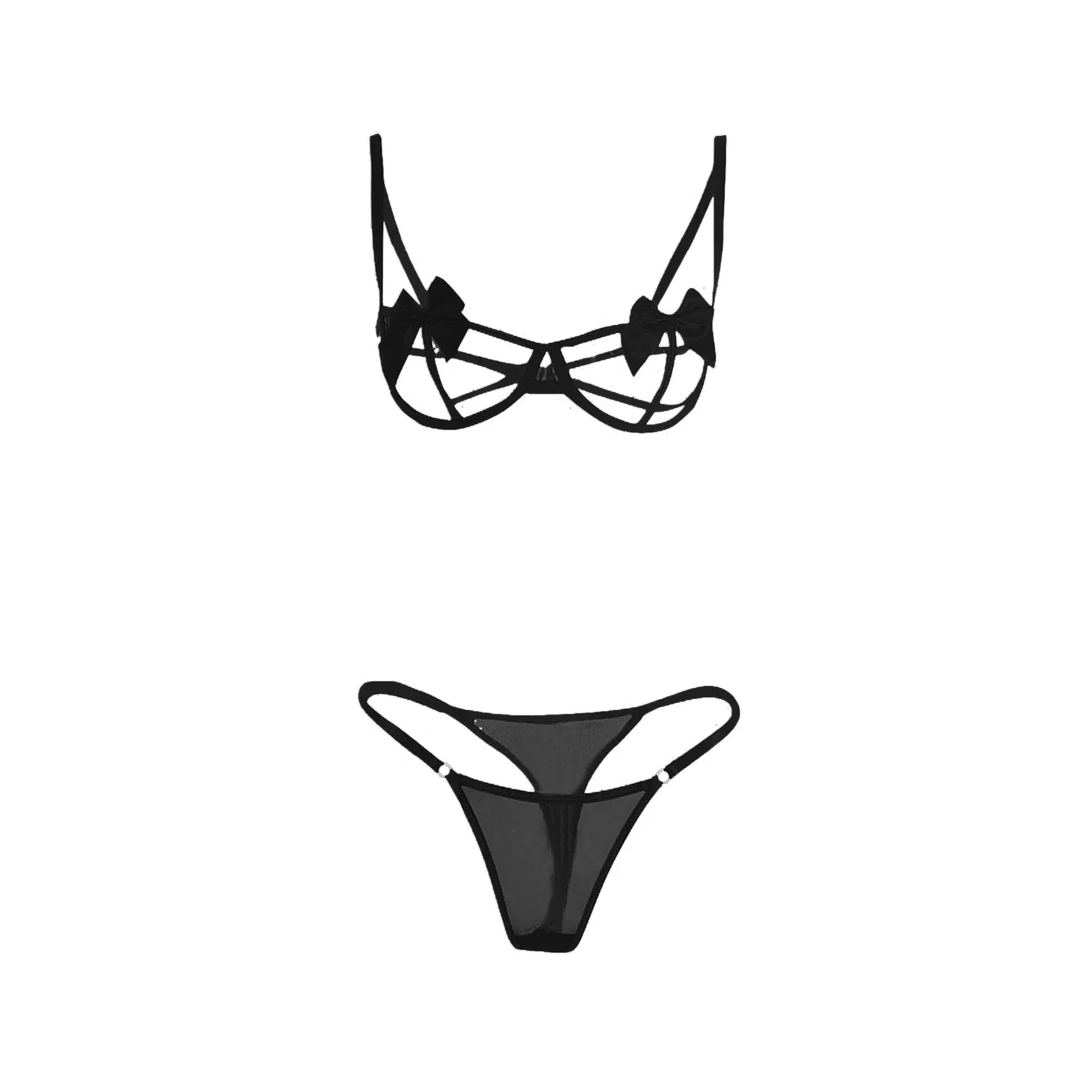 Женский комплект нижнего белья на косточках больших размеров с бантом и вырезами