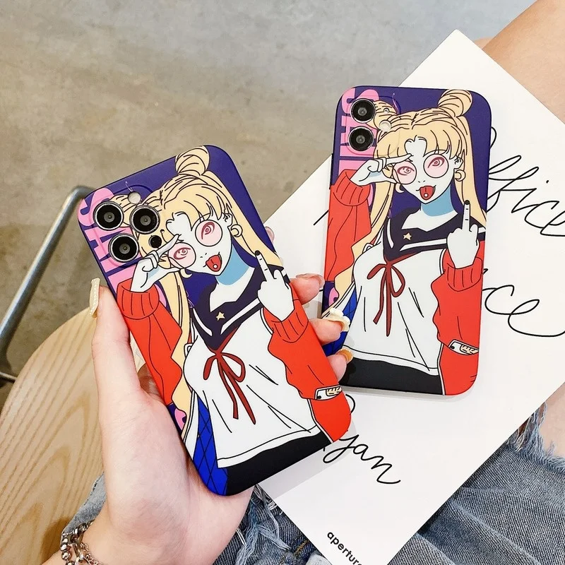 

Anime Middle Finger Punk Phone Case Cover for IPhone 7 8 Plus 11 12 13 Pro X XR XS Max Shockproof Case